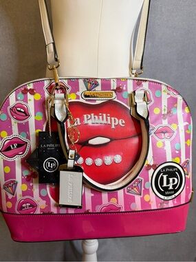 La Philipe Miami Lips Satchel Crossbody Bag | Pink Pop Art | NWT